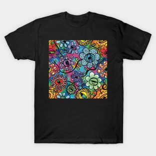 Psychedelic Graphic Eye Flower Pattern T-Shirt